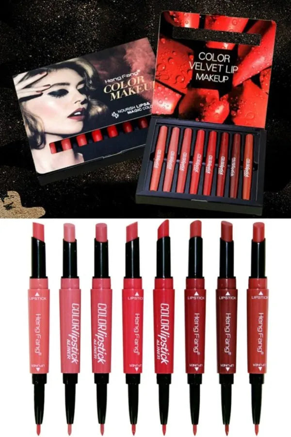 Heng Fang 2 IN 1 Lipstick and Lipliner Set (Pack of 8)